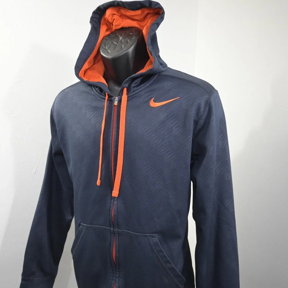 Nike Full Zip Hoodie Mens Medium Dark Blue Therma-Fit Training Sweatshirt